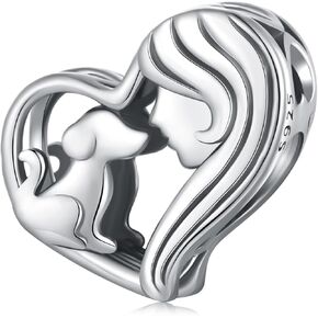 MUNDELL Authentic 925 Sterling Silver Mom Heart Shaped Pistol with Rose Charm Dala Horse Charm for Original Silver Bracelet or Bangle Jewelry Make Pendants