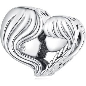 MUNDELL Authentic 925 Sterling Silver Mom Heart Shaped Pistol with Rose Charm for Original Silver Bracelet or Bangle Jewelry Make Pendants