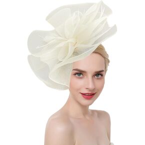 Z&X Sinamay Fascinator Hat Floral Feather Pillbox Derby Hats for Women Wedding Tea Party with Headband Clip