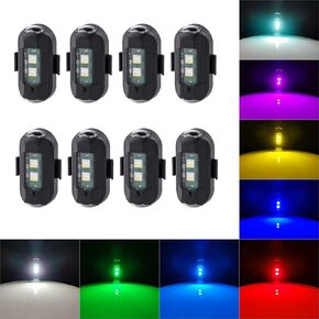 LECART 8Pcs Wireless LED Strobe Lights Battery Operated Led Aircraft Strobe Lights USB Charging Mini Led Lights 8 Colors Magnetic Led Flashing Lights for Motorcycle Car Drone