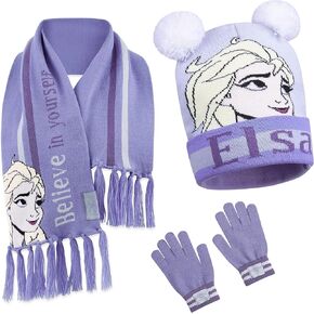 Disney Beanie Hat Scarf and Gloves Set Kids, Frozen Gifts for Girls