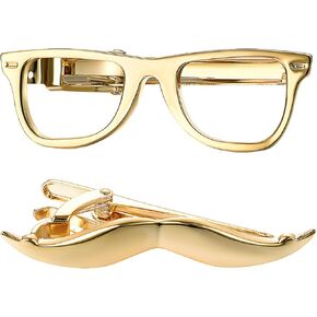 Yoursfs Glasses Moutache Tie Clip Set For Men Gold/Silver/Black Tie Bar Clips for Men Personaized Slim Tie Pins