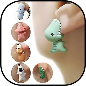 6 Pairs Cute Animal Bite Earrings for Women Dinosaur Hot Balloon Dog Stud Earrings 3D Polymer Clay Earrings Handmade Cartoon Small Animal Earrings Set Animal Biting Earrings Jewelry