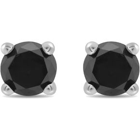 Amazon Essentials 0.5 to 2 Carats Round Black Diamonds, 10K White Gold, Stud Earrings - Stud Earrings for Women.