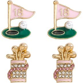 2 Pairs of Golf Earrings Studs Sets for Women, Fashion Sports Earring Studs Stackable Golf Jewelry for Women Girls Game Day Earrings Outfits Gifts