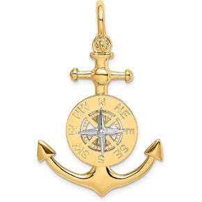 Avariah Gold 14K Two-tone 3-D Anchor w/Compass and Rhodium Needle Charm - 45mm