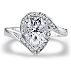 AnuClub Pear Cut Moissanite Engagement Rings 2.5ct D Color VVS1 925 Sterling Silver Moissanite Halo Anniversary Wedding Promise Rings for Women with Certificate