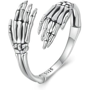 MUNDELL 925 Sterling Silver Vintage Hug Hand Adjustable Ring Retro Open Finger Rings for Women Promise Ring Stacking Rings Fine Jewelry
