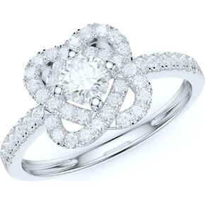 10K White Gold Simulated Diamond or Genuine Moissanite Love Joining Interlocking Hearts Ring Promise Ring