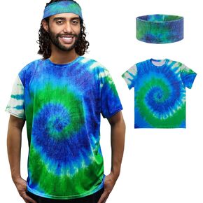 ATAMET Hippie Costume for Men Women 60s and 70s colorful T-shirt and headband 2-piece theme party in Kuwait