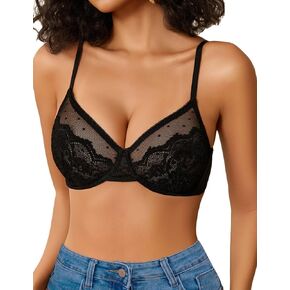 Avidlove Lace Bras for Women Sheer Balconette Underwire Unlined Everyday Bras Lingerie S-XXL