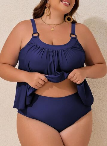 Aleumdr Plus Size Tankini Swimsuit for Women 2 Piece Tummy Control Bathing Suit Blouson Flowy Swim Dress with Bottom in Saudi Arabia