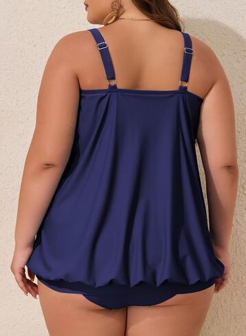 Aleumdr Plus Size Tankini Swimsuit for Women 2 Piece Tummy Control Bathing Suit Blouson Flowy Swim Dress with Bottom in Saudi Arabia
