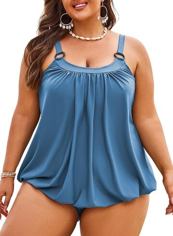 Aleumdr Plus Size Tankini Swimsuit for Women 2 Piece Tummy Control Bathing Suit Blouson Flowy Swim Dress with Bottom in Kuwait