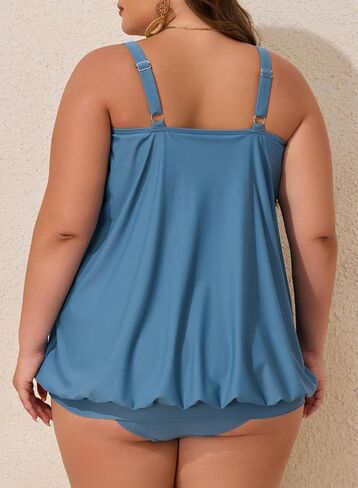 Aleumdr Plus Size Tankini Swimsuit for Women 2 Piece Tummy Control Bathing Suit Blouson Flowy Swim Dress with Bottom in Kuwait