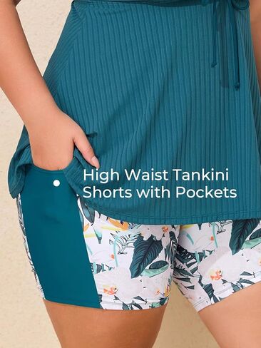 الصيف ماي مضلع حجم كبير ملابس السباحة النساء Tankini قطعتين ثوب السباحة مع جيوب Capris قصيرة البطن التحكم ملابس السباحة in Kuwait