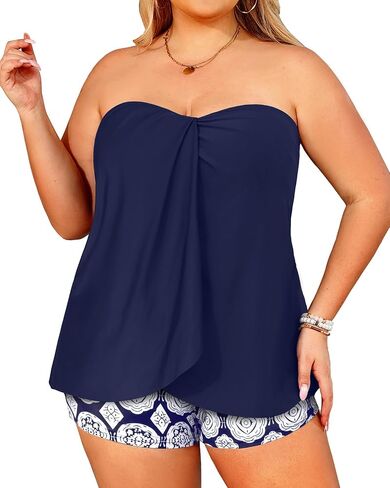 Daci Plus Size Bandeau Tankini Swimsuit for Women 2 Piece Halter Swim Top with Shorts Tummy Control Bathing Suits in Kuwait