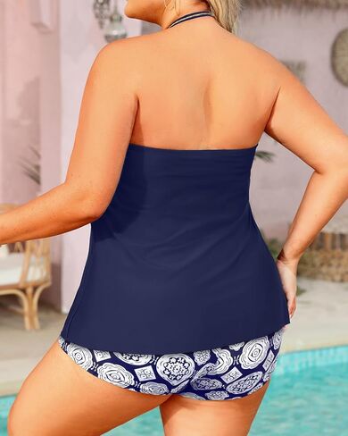 Daci Plus Size Bandeau Tankini Swimsuit for Women 2 Piece Halter Swim Top with Shorts Tummy Control Bathing Suits in Kuwait