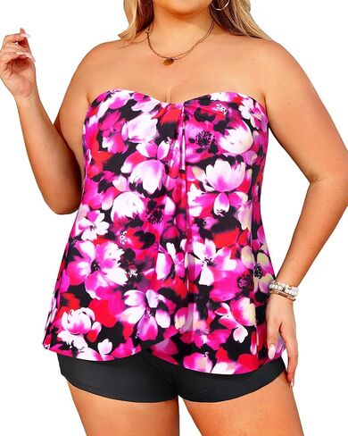 Daci Plus Size Bandeau Tankini Swimsuit for Women 2 Piece Halter Swim Top with Shorts Tummy Control Bathing Suits in Kuwait