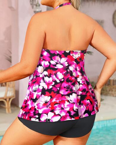 Daci Plus Size Bandeau Tankini Swimsuit for Women 2 Piece Halter Swim Top with Shorts Tummy Control Bathing Suits in Kuwait