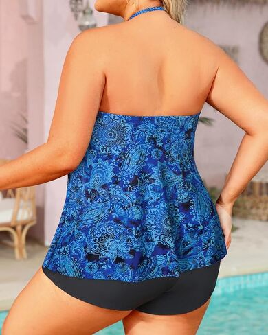 Daci Plus Size Bandeau Tankini Swimsuit for Women 2 Piece Halter Swim Top with Shorts Tummy Control Bathing Suits in Kuwait