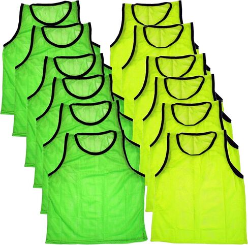 BlueDot Trading Adult Sports Pinnies Scrimmage Training Vest for Team practices for Soccer, Football, Basketball, Lacrosse, and More, Combo Green/Black, 12 Pack in Kuwait