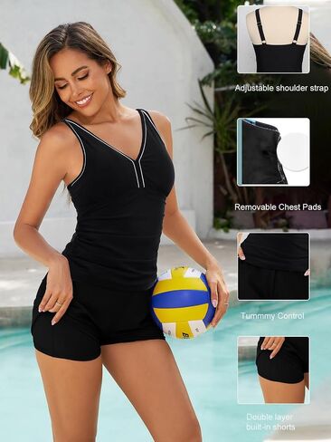 Arolina 2025 Women's Tankini Swimsuits with Pockets Tummy Control Two Piece Bathing Suits with Boy Shorts in Kuwait