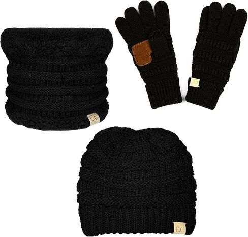 Funky Junque Kids Matching Winter Solid Ribbed Beanie Cap, Fleece Lined Neck Warmer, Stretchy Toddler Gloves Bundle in Kuwait