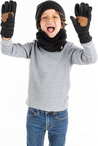 Funky Junque Kids Matching Winter Solid Ribbed Beanie Cap, Fleece Lined Neck Warmer, Stretchy Toddler Gloves Bundle in Kuwait