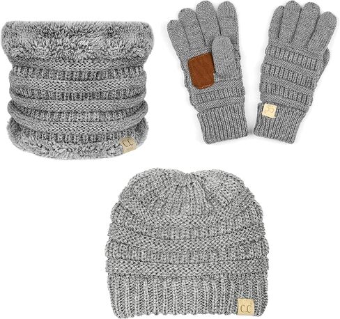 Funky Junque Kids Matching Winter Solid Ribbed Beanie Cap, Fleece Lined Neck Warmer, Stretchy Toddler Gloves Bundle in Kuwait