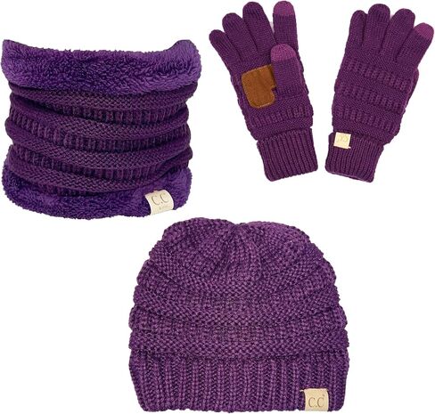 Funky Junque Kids Matching Winter Solid Ribbed Beanie Cap, Fleece Lined Neck Warmer, Stretchy Toddler Gloves Bundle in Kuwait