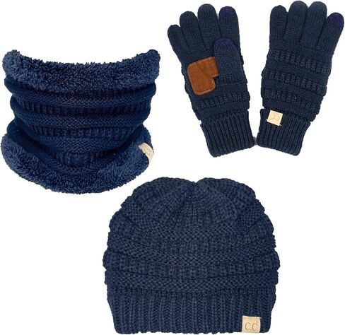 Funky Junque Kids Matching Winter Solid Ribbed Beanie Cap, Fleece Lined Neck Warmer, Stretchy Toddler Gloves Bundle in Kuwait