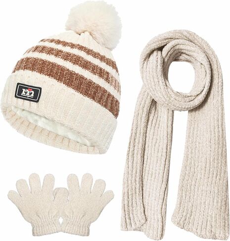 Kids Toddlers Winter Hats Stripes Beanie Gloves Neck Warmer Scarf Set Gifts for 1 3 4-6 Years Old Baby Girls Boys in Saudi Arabia