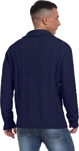 Sailwind Men's Casual Cardigan Long Sleeve Shawl Collar Buttons Down Cardigan Sweater Cable Knit Sweater with Pockets in Saudi Arabia