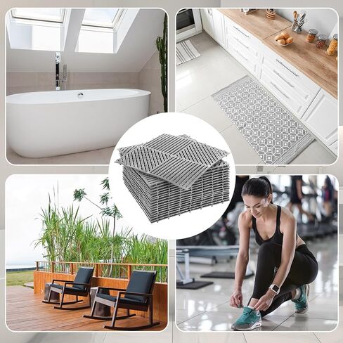 18 حزمة من بلاط أرضيات المرآب المتشابك مقاس 30.48 سم × 30.48 سم، بلاط مطاطي مانع للانزلاق، بلاط سطح متشابك مع فتحات لحمام السباحة، دش، سقيفة جراج وقارب in Kuwait