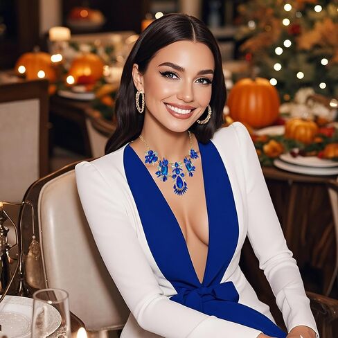 Chunky Royal Blue Crystal Elegant Statement Necklace Iridescent Rhinestone Bib Collar Necklaces Gold Paper- Clip Chain Costume Jewelry Christmas Gifts for Women in Saudi Arabia