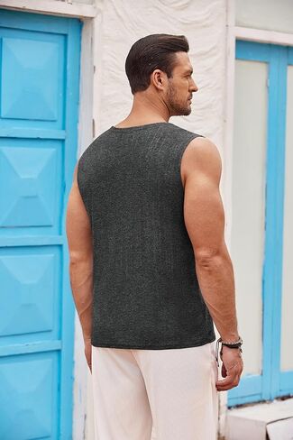 COOFANDY Men's Knit Tank Tops Casual Sleeveless T Shirts Beach Tank Shirts with Pocket in Kuwait