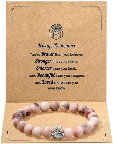 Kvekstio Animal Lover Pink Natural Stone Bracelet w/You are Braver Card for Women, Animal Themed Birthday Party Gift in Saudi Arabia