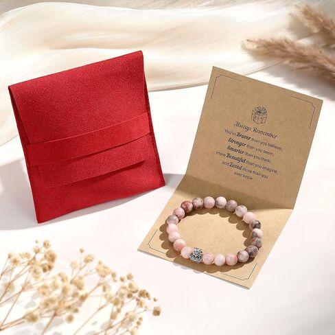 Kvekstio Animal Lover Pink Natural Stone Bracelet w/You are Braver Card for Women, Animal Themed Birthday Party Gift in Saudi Arabia