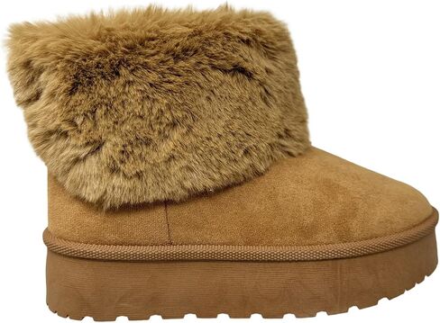 SOBEYO Women's Platform Booties Faux Suede Fur Lining Pull On Cuff Boots in Kuwait