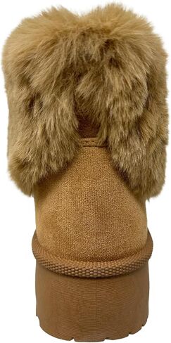 SOBEYO Women's Platform Booties Faux Suede Fur Lining Pull On Cuff Boots in Kuwait