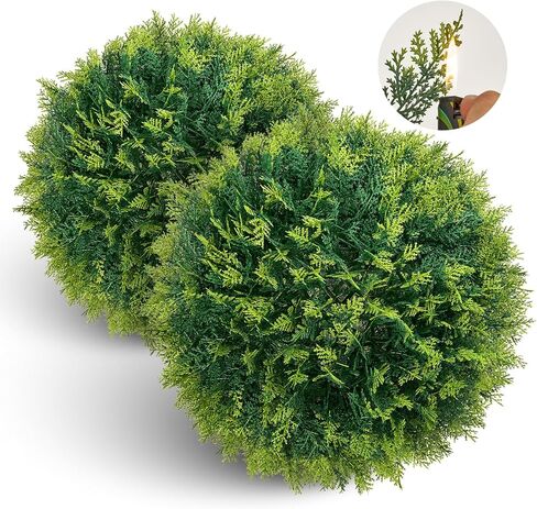 2 PCS 15" Artificial Plant Topiary Ball, Cypress Faux Balls with LED String Light, Fire-Retardant Faux Plants for Outdoor Decor, Porch, Patio and Wedding, Garden Spheres in Saudi Arabia
