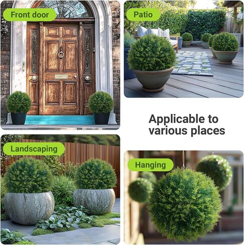 2 PCS 15" Artificial Plant Topiary Ball, Cypress Faux Balls with LED String Light, Fire-Retardant Faux Plants for Outdoor Decor, Porch, Patio and Wedding, Garden Spheres in Saudi Arabia