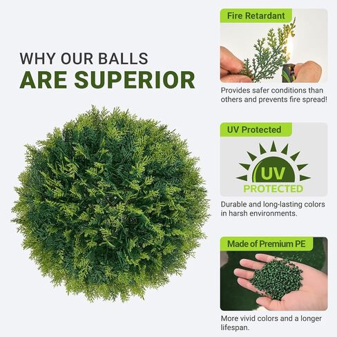 2 PCS 15" Artificial Plant Topiary Ball, Cypress Faux Balls with LED String Light, Fire-Retardant Faux Plants for Outdoor Decor, Porch, Patio and Wedding, Garden Spheres in Saudi Arabia