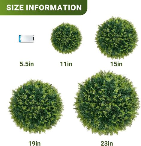 2 PCS 15" Artificial Plant Topiary Ball, Cypress Faux Balls with LED String Light, Fire-Retardant Faux Plants for Outdoor Decor, Porch, Patio and Wedding, Garden Spheres in Saudi Arabia