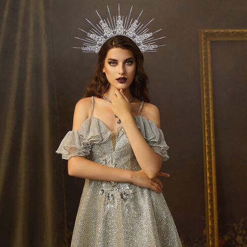 Fantherin Mary Halo Crown Headpiece Spiked Goddess Halo Crown Sunburst Greek Headpiece for Cosplay Halloween Costume Party in Kuwait