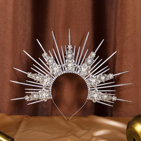 Fantherin Mary Halo Crown Headpiece Spiked Goddess Halo Crown Sunburst Greek Headpiece for Cosplay Halloween Costume Party in Kuwait