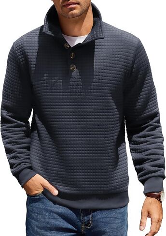 COOFANDY Mens Quarter Pullover Quilted Sweatshirt Casual Knit Long Sleeve Mock Neck Sweater Waffle Collared Pullover in Saudi Arabia