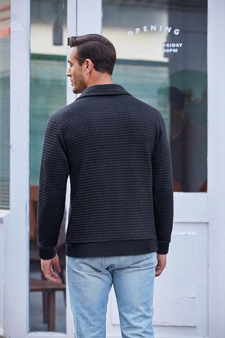 COOFANDY Mens Quarter Pullover Quilted Sweatshirt Casual Knit Long Sleeve Mock Neck Sweater Waffle Collared Pullover in Saudi Arabia