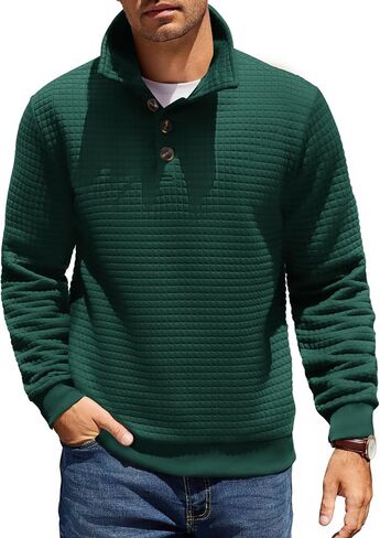 COOFANDY Mens Quarter Pullover Quilted Sweatshirt Casual Knit Long Sleeve Mock Neck Sweater Waffle Collared Pullover in Saudi Arabia